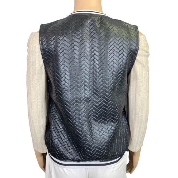 Vintage Alexandra Collection Womens Vest Faux Leather Chevron Black White Small - Picture 8 of 12